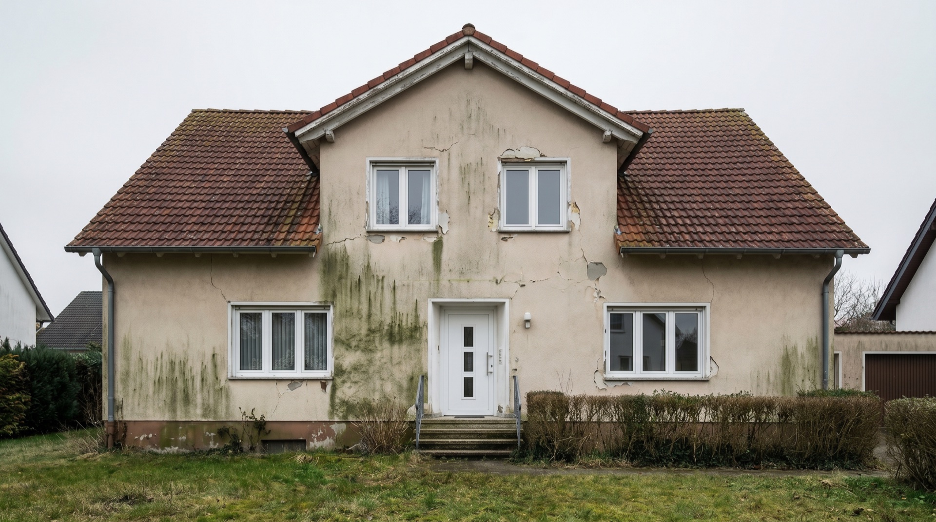 Verwitterte Putzfassade vor der Sanierung
